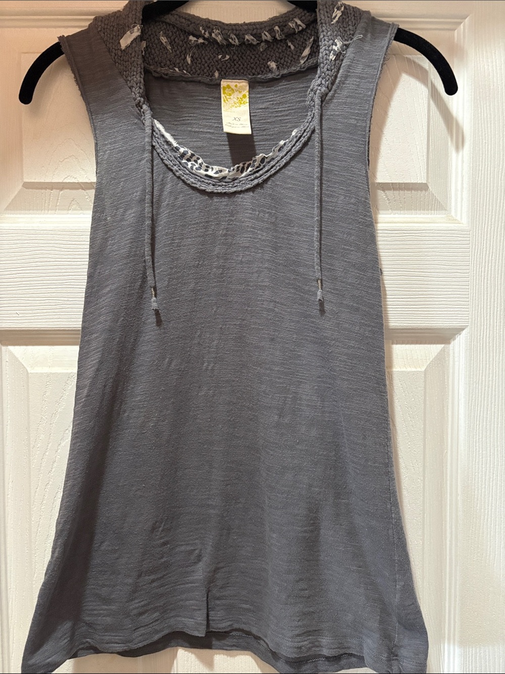 Free People Gray Hooded Sleeveless Tank with Braided Trim